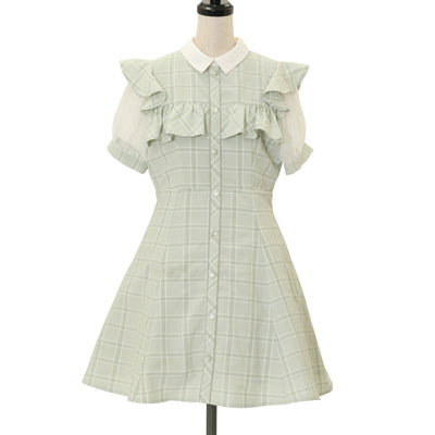 USED】【Mサイズ】木漏れ日の中の鈴蘭ワンピース（ダークグリーン