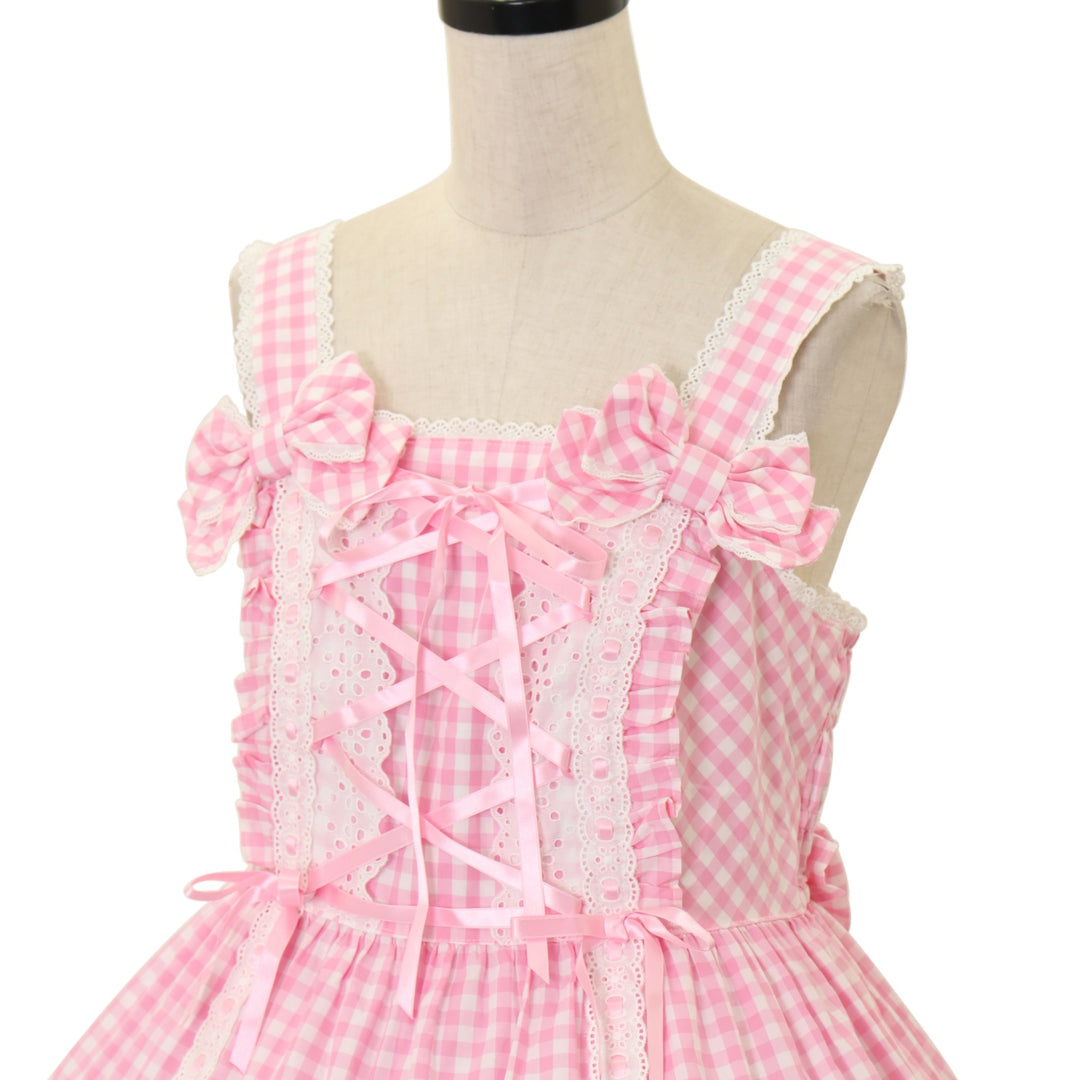 USED】肩リボンジャンパースカート（ギンガム） | Angelic Pretty