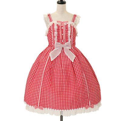 新品 Angelic Pretty ハート胸あてスカート 赤タータン Heart Bib Skirt (Tartan) by Angelic Pretty