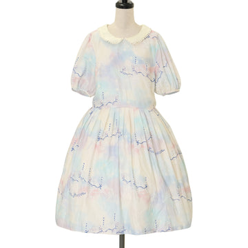 USED】【Mサイズ】フローラツイルチェックドレス（ネイビー×ホワイト