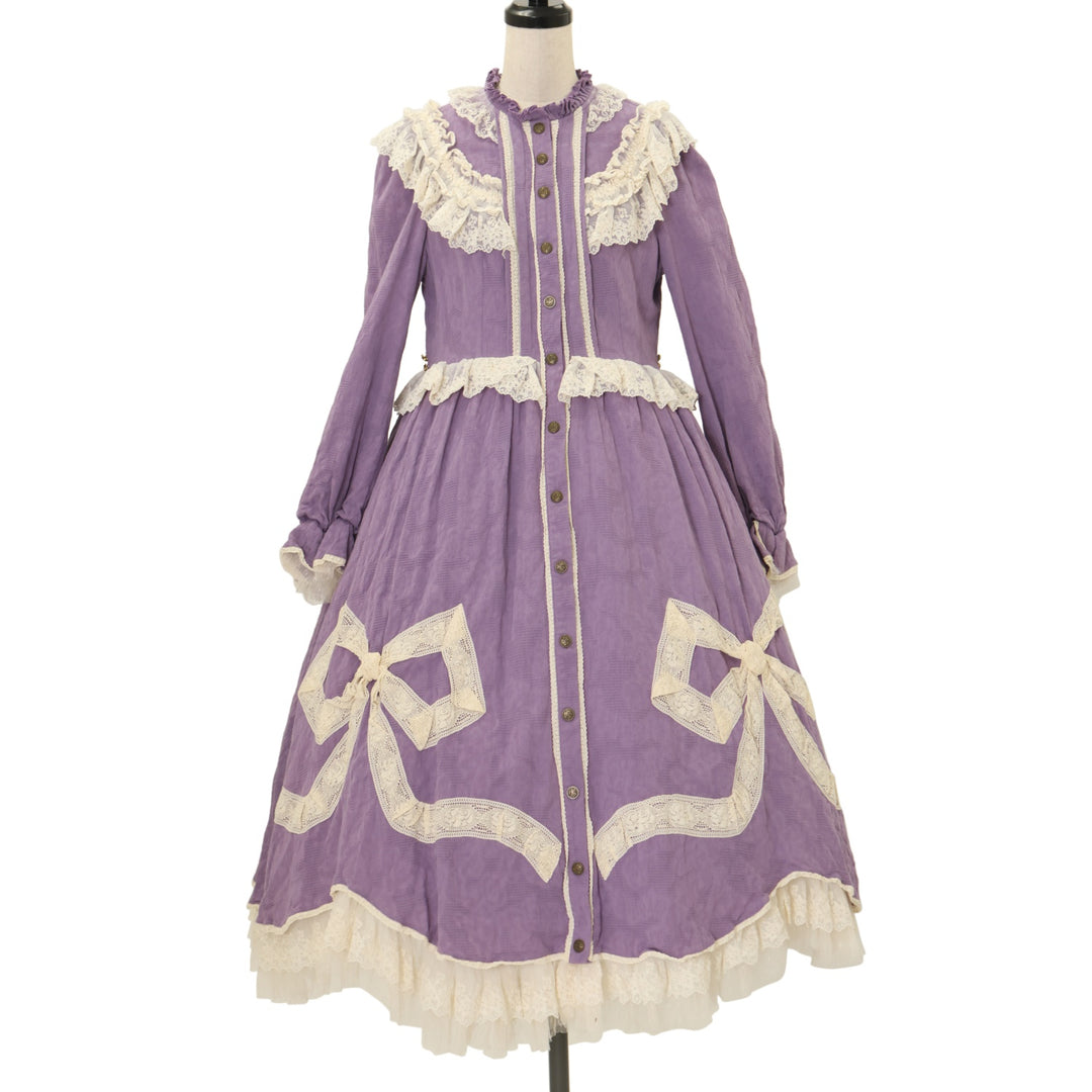 USED】【Mサイズ】リボンフローラ コットンレースロングワンピース