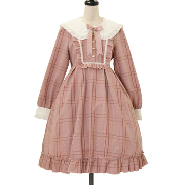 USED】【Mサイズ】フローラツイルチェックドレス（ネイビー×ホワイト