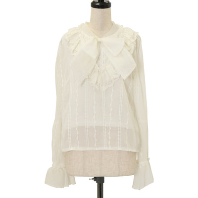 USED】【White/Mサイズ】スタンドカラーリボンブラウス | Innocent