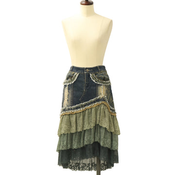 USED】H.Jelly ストライプバララメプリントボリュームスカート | h