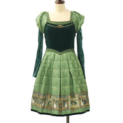 USED】【Mサイズ】セシルワンピース（ディープグリーン×ベージュ