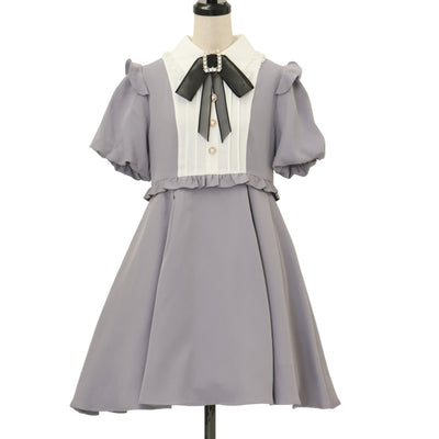 USED】【Lサイズ】野に咲く薔薇のワンピース（ダスティパープル×生成