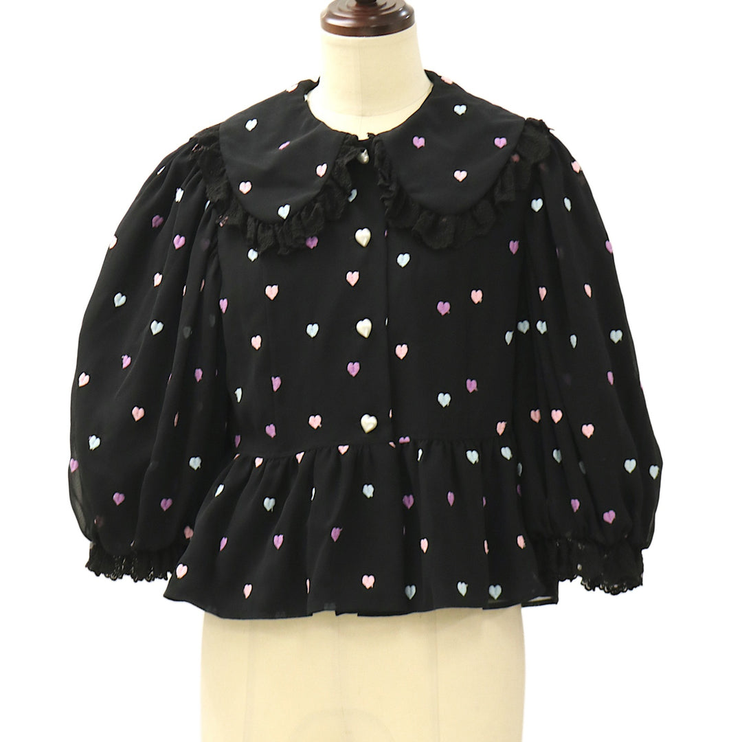 【美品】Angelic Pretty 黒ブラウス 綿100% ロリータ USED】Candy Petit Heartハイウエストブラウス | Angelic Pretty