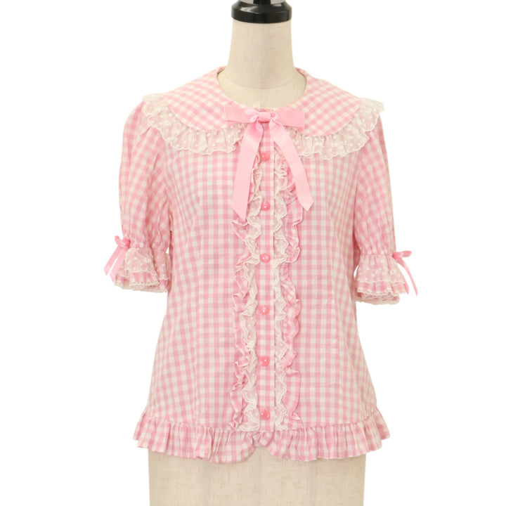 USED】ふんわりフリルギンガムブラウス| Angelic Pretty Wunderwelt 