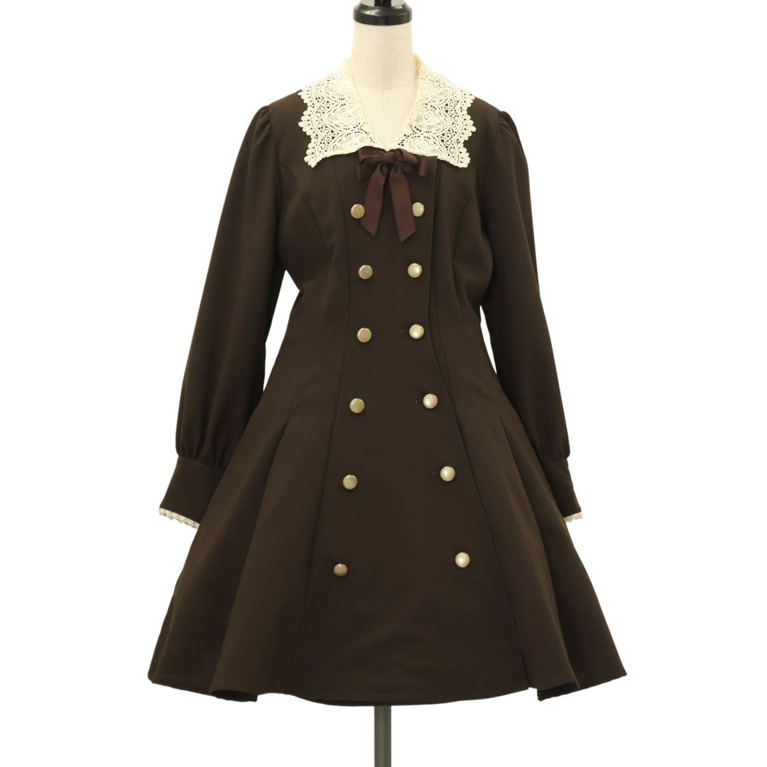 USED】【Lサイズ】ケミカルレースとパール衿のワンピース（92cm丈