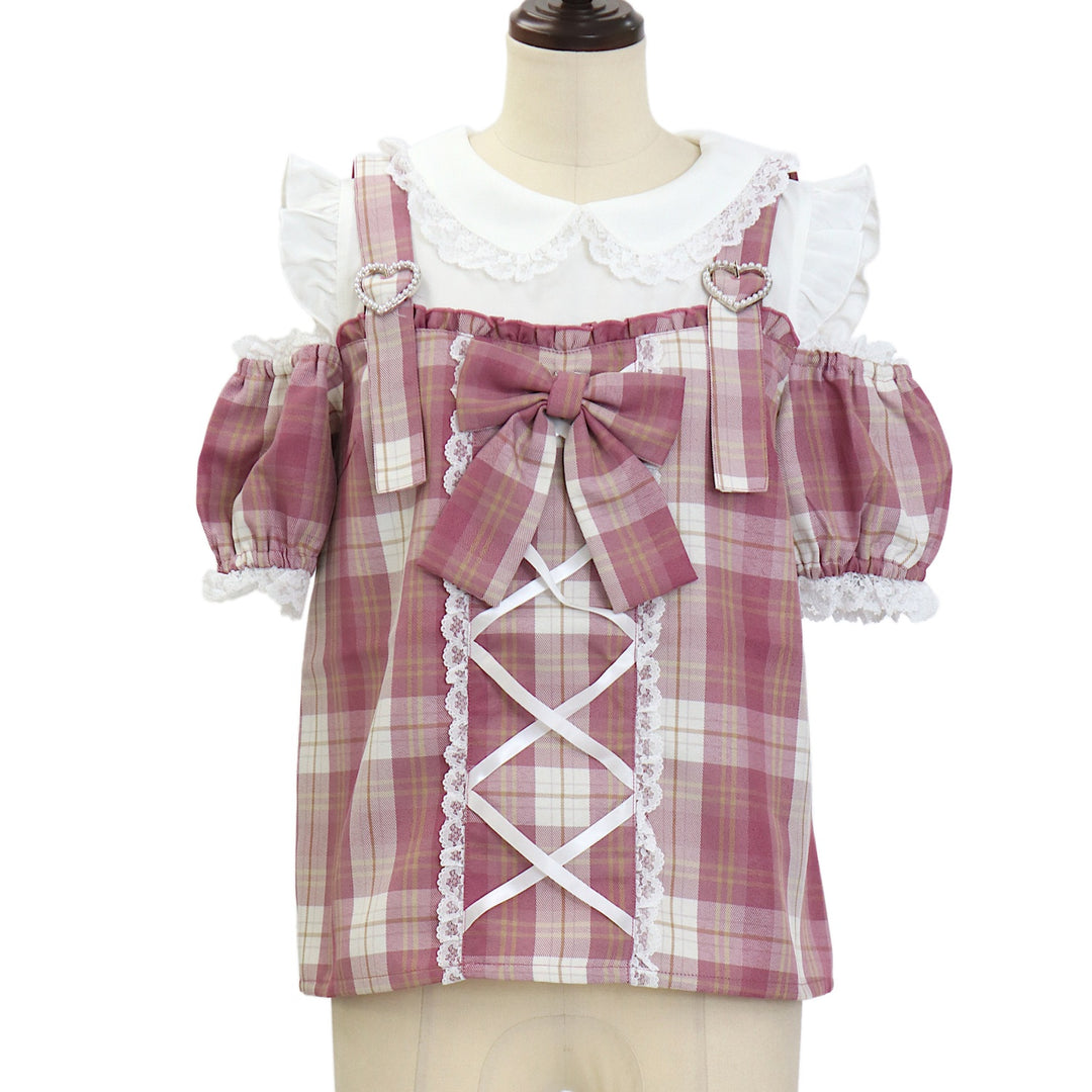 USED】【Princess Melody】チェック肩あきサスペンダー付き USED】【Princess Melody】チェック肩あきサスペンダー付き