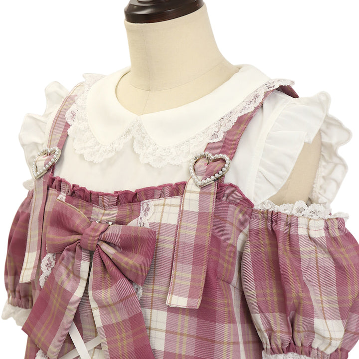 USED】【Princess Melody】チェック肩あきサスペンダー付きブラウス 