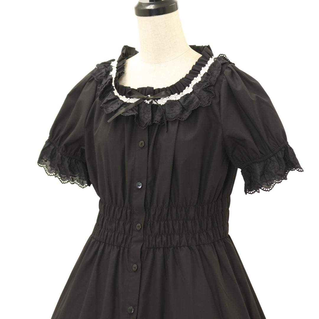 USED】逆十字綿レース前あきワンピース(Black×White) | Moi-même