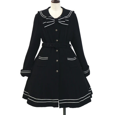 【2月中値下げ】ガーリーリボントレンチコート黒 kawaii Chalmiere USED】【axes femme kawaii/Mサイズ】ガーリーリボントレンチコート
