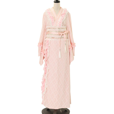 USED】【Lサイズ】リボンフローラ コットンレースロングワンピース