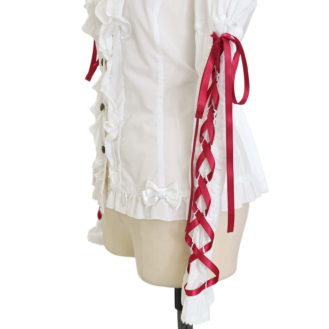 完売♡レースアップブラウス USED】レースアップスリーブブラウス(ホワイト×エンジ) | metamorphose