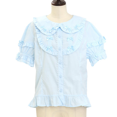 ご購入者様決定꒰mocha꒱フラワーモチーフ ノースリーブ とろみブラウス 水色系 夢可愛い luminous embroidery blouse～ﾙﾐﾅｽｴﾝﾌﾞﾛｲﾀﾞﾘｰﾌﾞﾗｳｽ | flower／フラワー