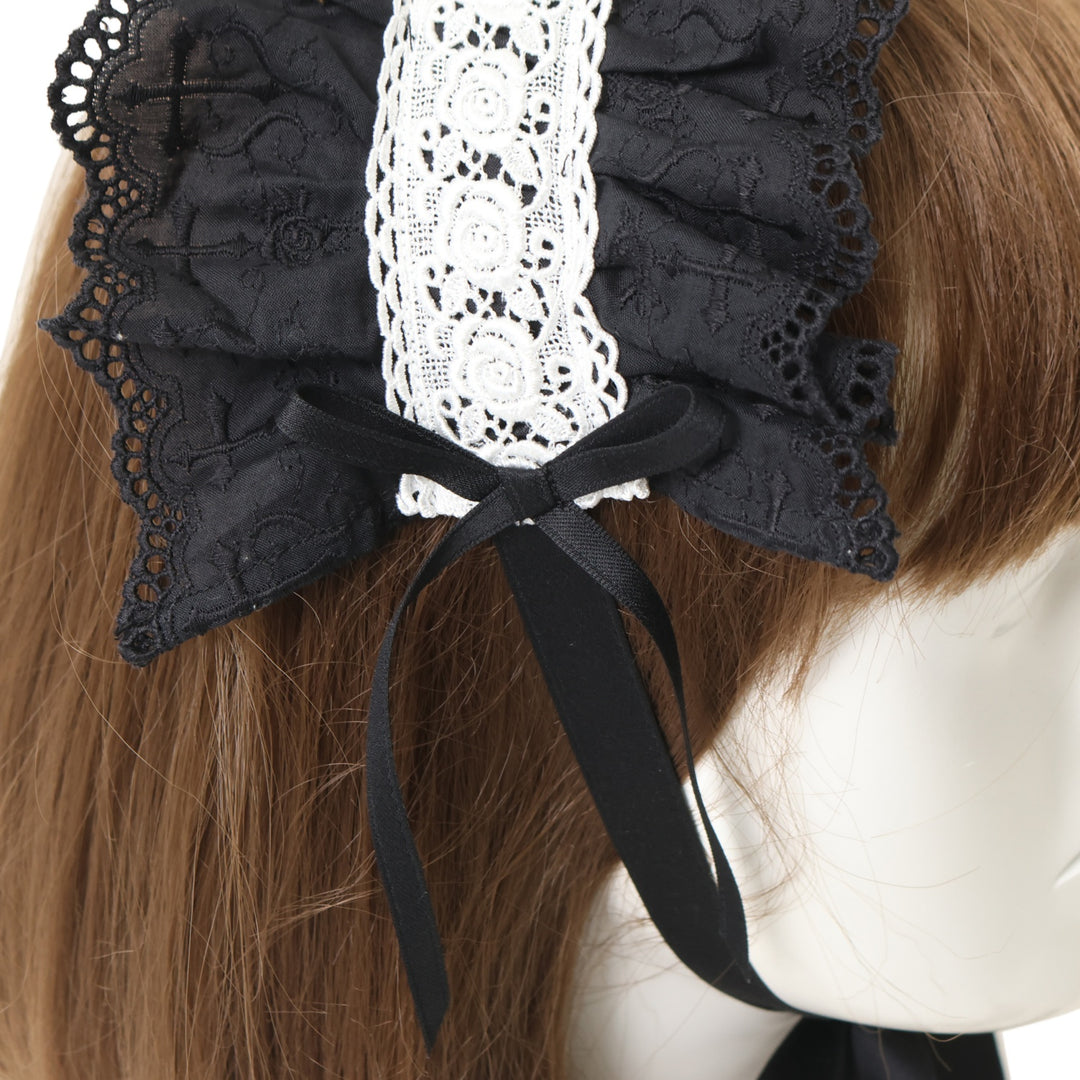 USED】逆十字綿レースヘッドドレス(Black×White) | Moi-même-Moitié