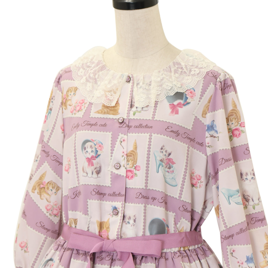 USED】Kitten Stamp Collection ロングワンピース(ピンクパープル