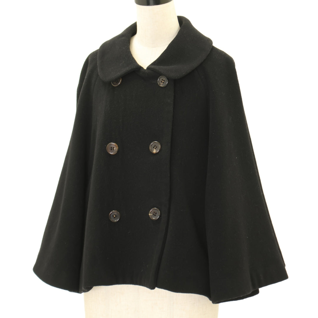 2/10までJaneMarpleベルベットトリミングのケープコート　ブラック Velvet Trimming Cape Coat by Jane Marple