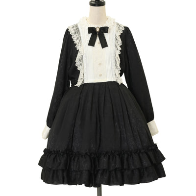 USED】【XSサイズ】リボンフローラ コットンレースロングワンピース
