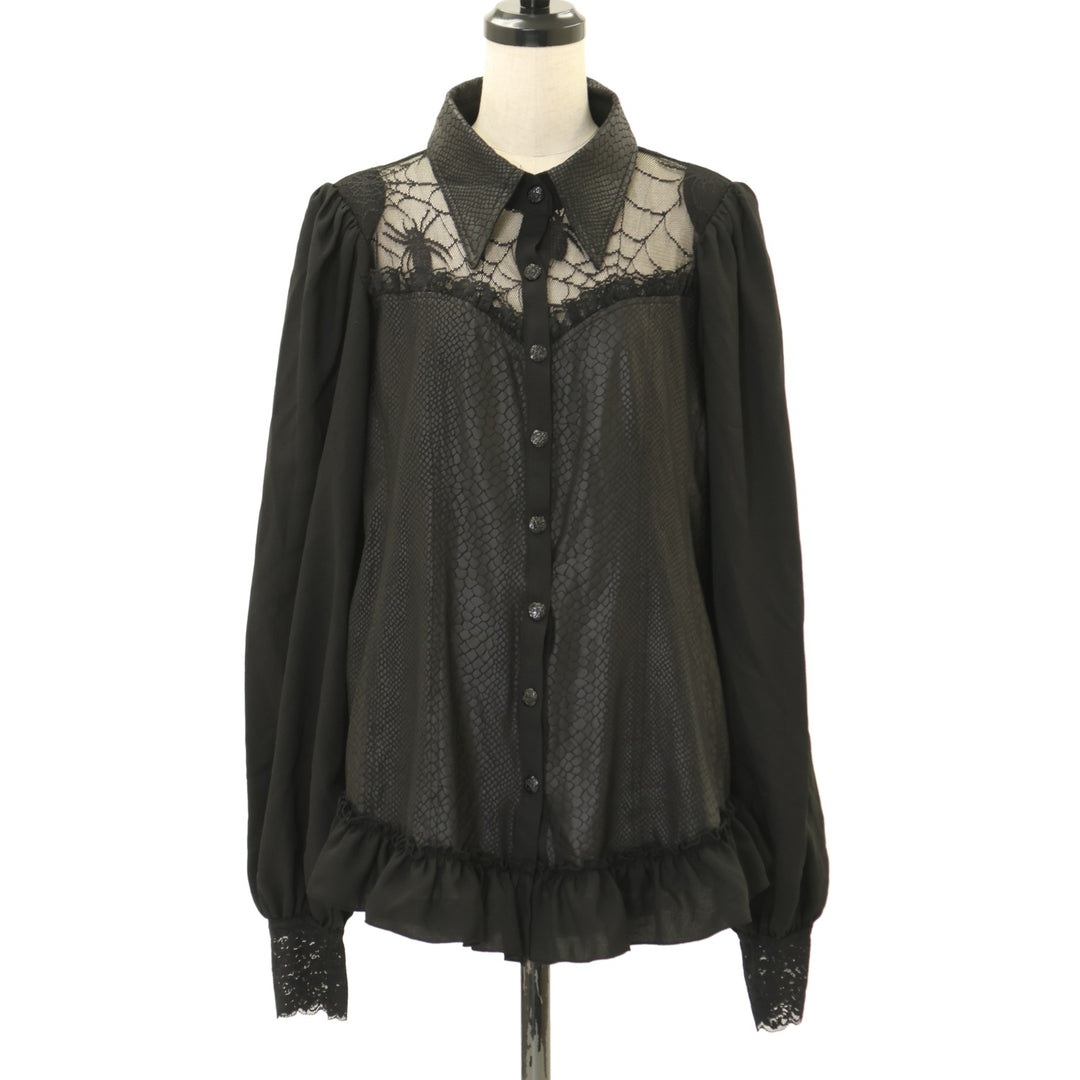 Qutie Frash キューティーフラッシュ 姫袖 クモメッシュ ブラウス USED】【Lサイズ】限定クモメッシュパフブラウス(パイソン柄) | Qutie