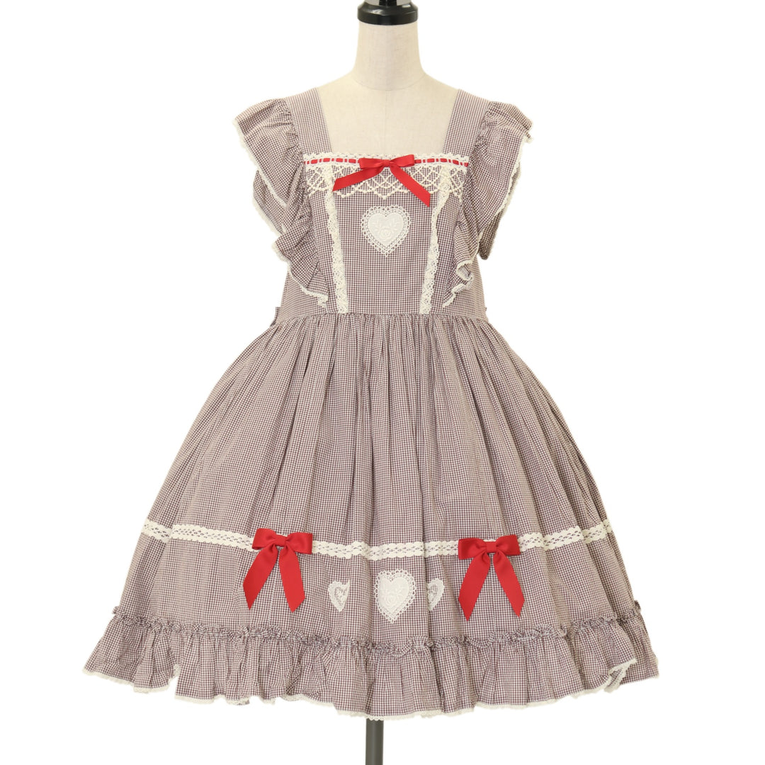 ハートイー　ジャンパースカート USED】Petit Gingham Heartジャンパースカート | Angelic Pretty