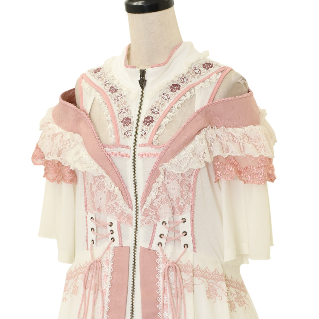オッズオン　オッズオネストの薔薇刺繍入レースアップイレギュラーワンピース USED】ONESTE 薔薇刺繍オフショルワンピース | Ozz On Wunderwelt