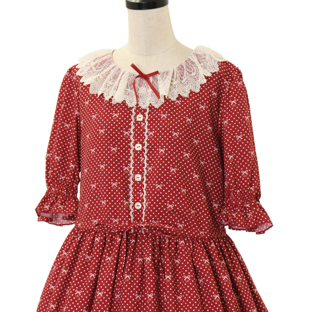 USED】【Lサイズ】Little dot Ribbonレース襟ワンピース | Melody