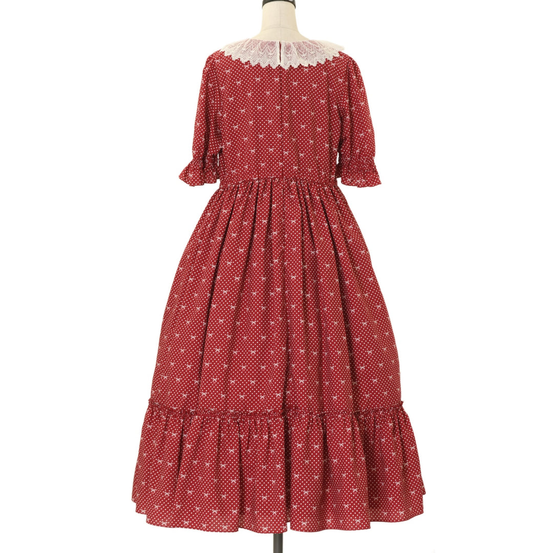 USED】【Lサイズ】Little dot Ribbonレース襟ワンピース | Melody