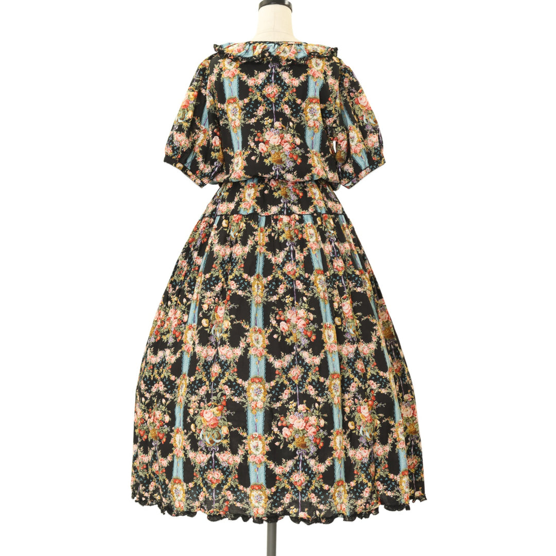 美品 PINK HOUSE 壁紙模様プリントワンピース 花柄 平成 ロリータ USED】壁紙模様プリントワンピース | PINK HOUSE | ロリータ ゴスロリ