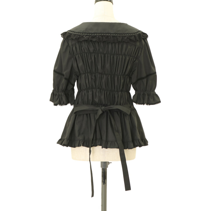 ロリータ服　半袖ブラウス USED】【プラスサイズ】ハートレースシャーリング半袖ブラウス
