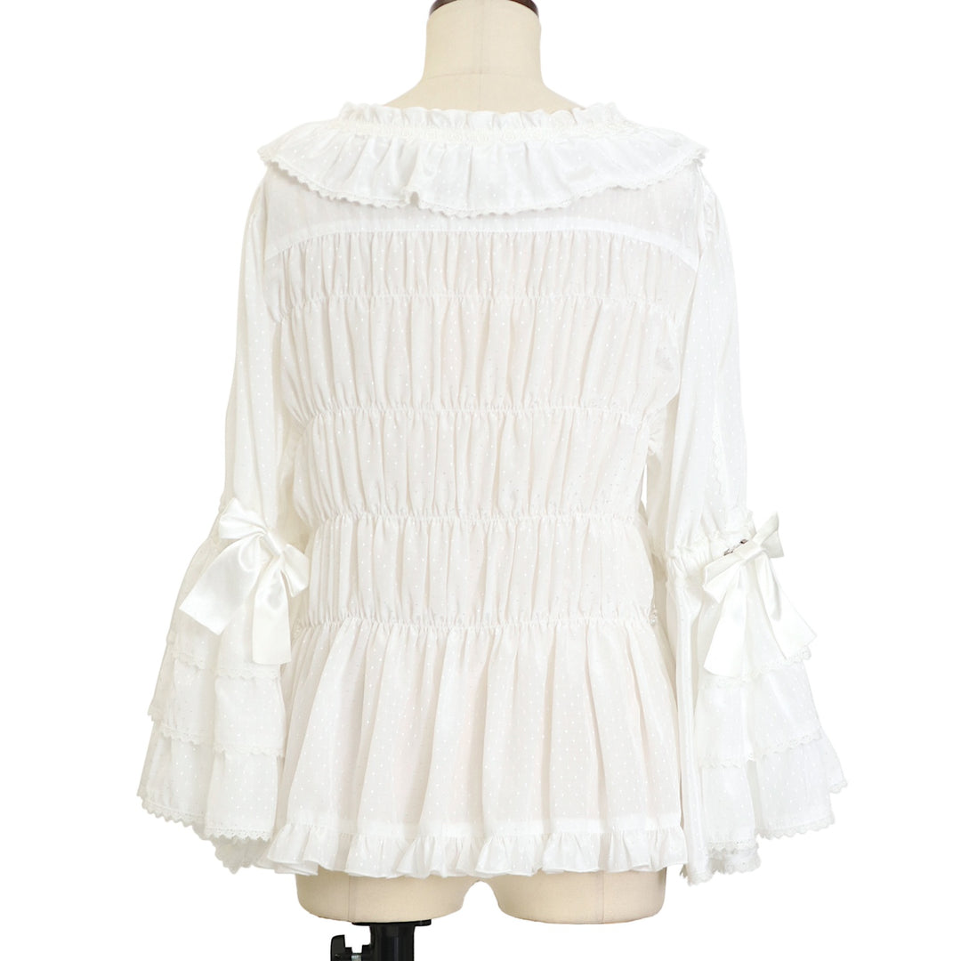USED】【プラスサイズ】スクエアあきフリル姫袖ブラウス（ドットデシン