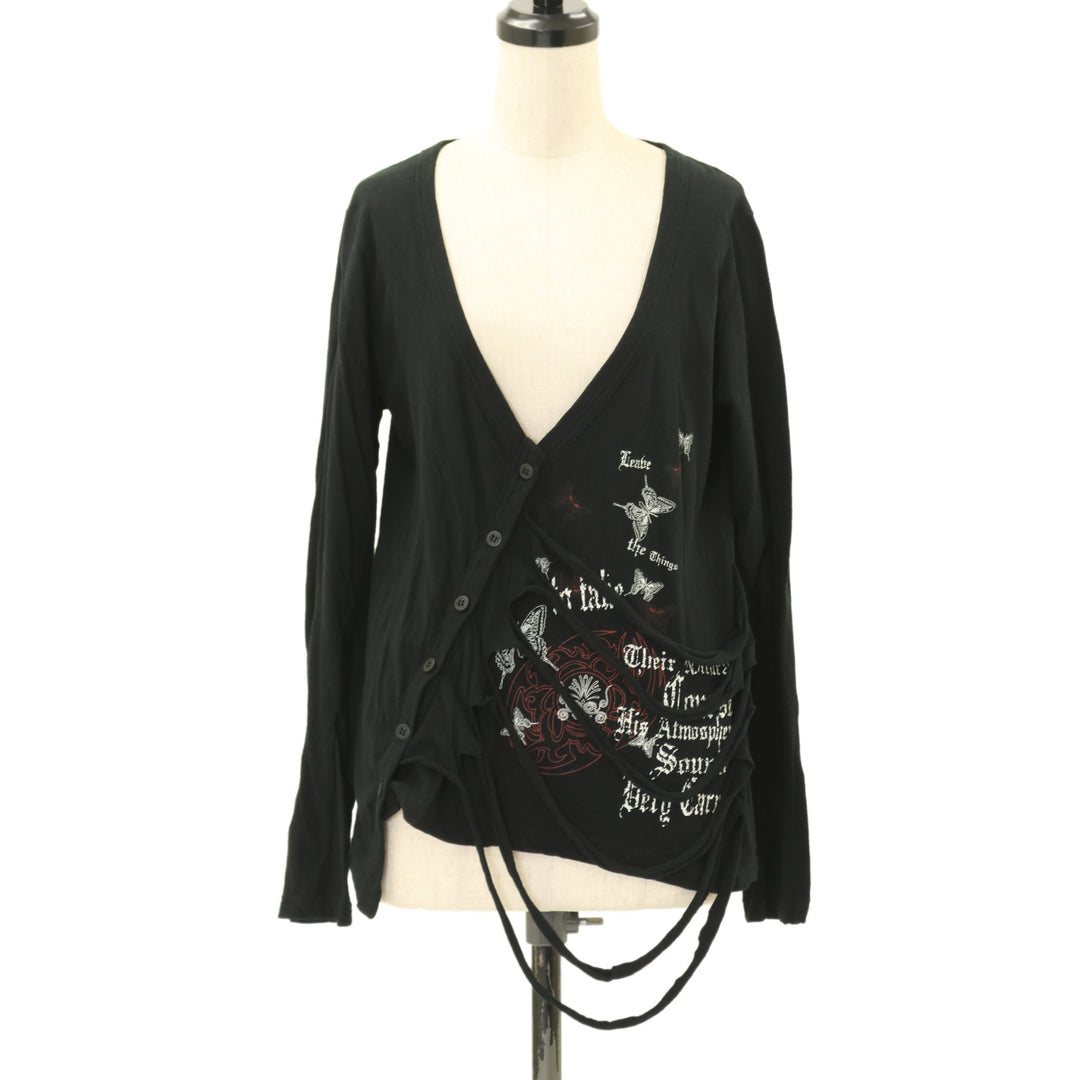 BLACK PEACE NOW カーディガン USED】【PEACE NOW/Mサイズ】ダメージ加工アシメカーディガン | BLACK