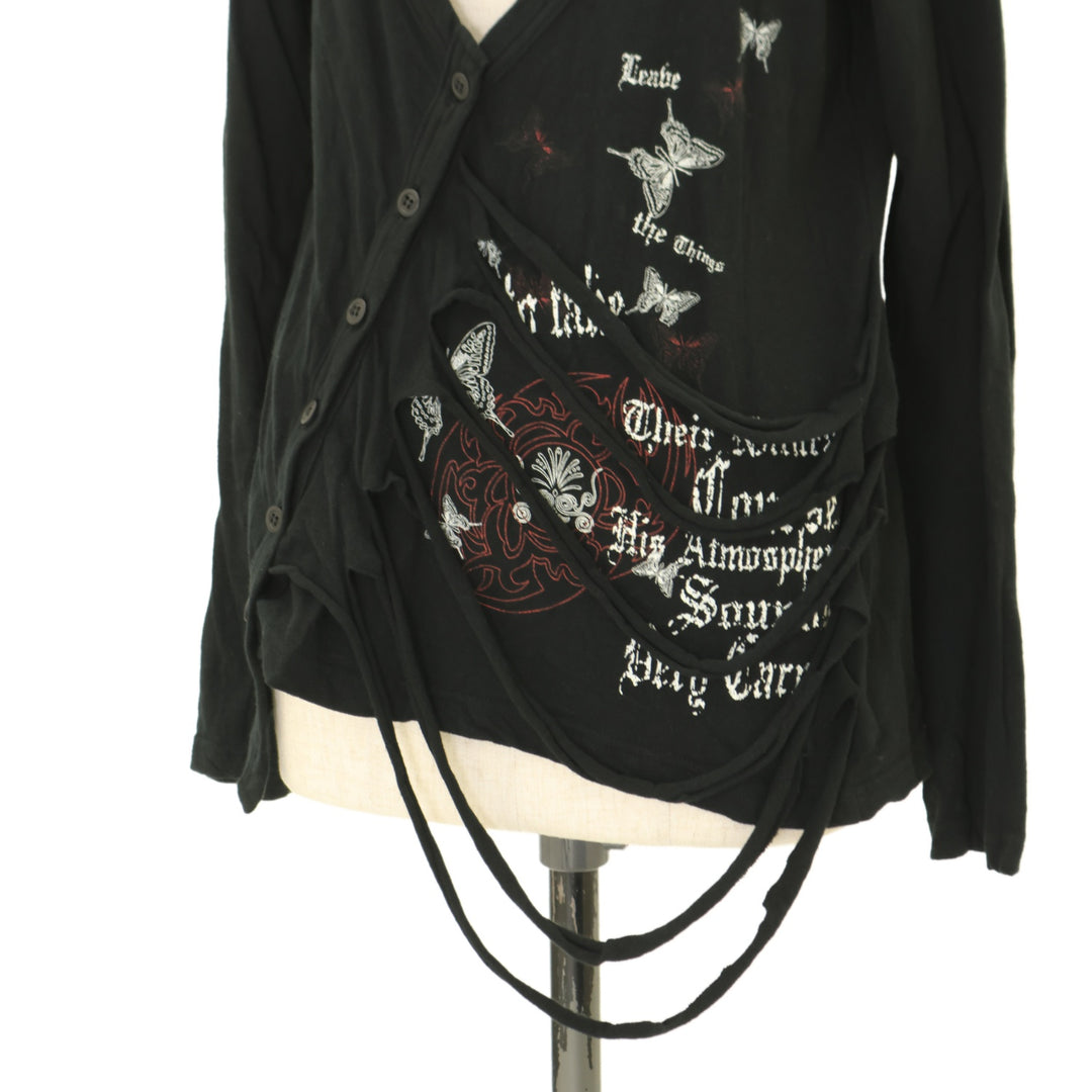 USED】【PEACE NOW/Mサイズ】ダメージ加工アシメカーディガン | BLACK