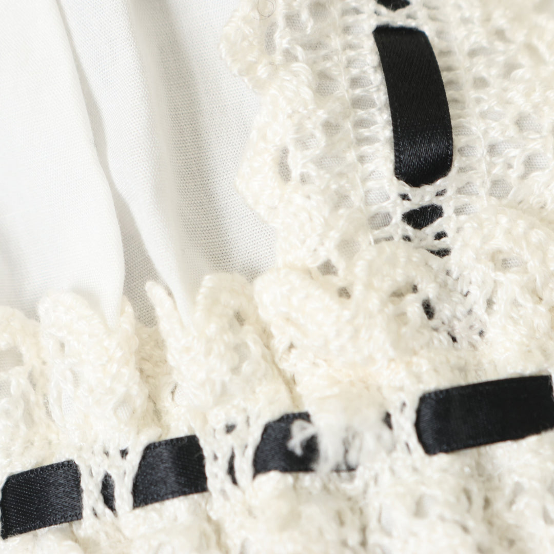USED】フリルメイドキャップ(white x white lace x black ribbon