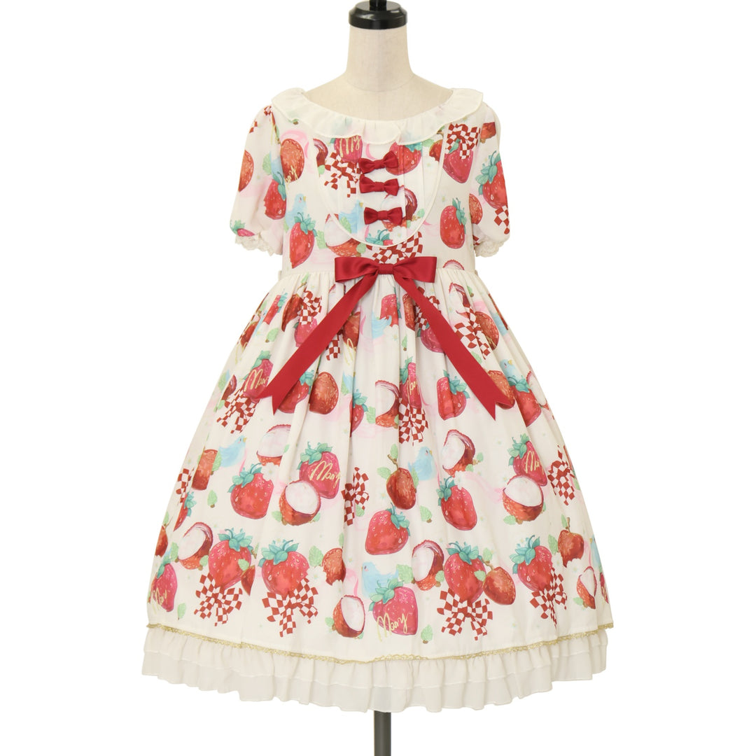 USED】【Mary Lolita/Mサイズ】ストロベリー＆ライチ柄ワンピース