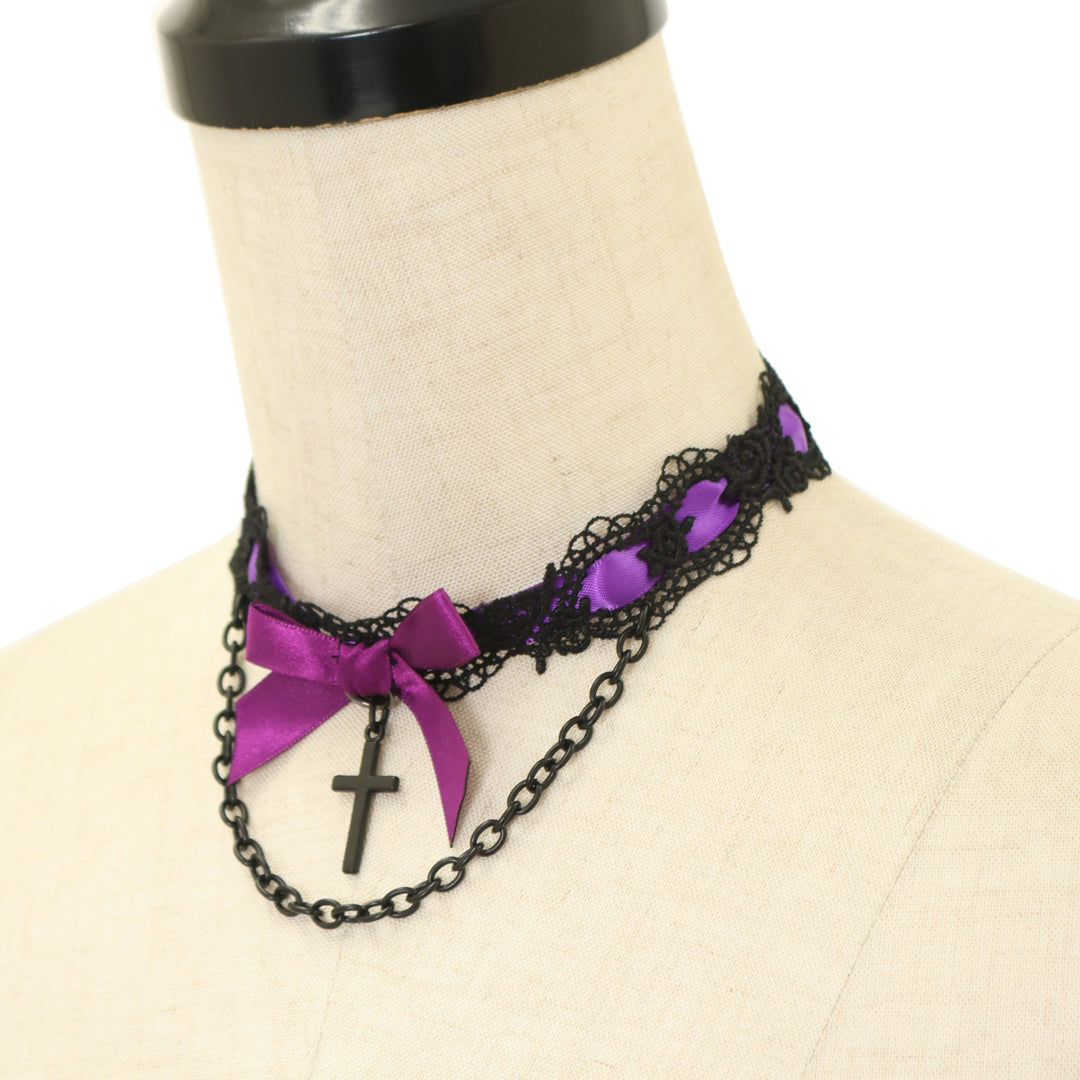 USED】【MRcorset】CHAIN AND CROSS CHOKER (Purple×Black) | MAJOH