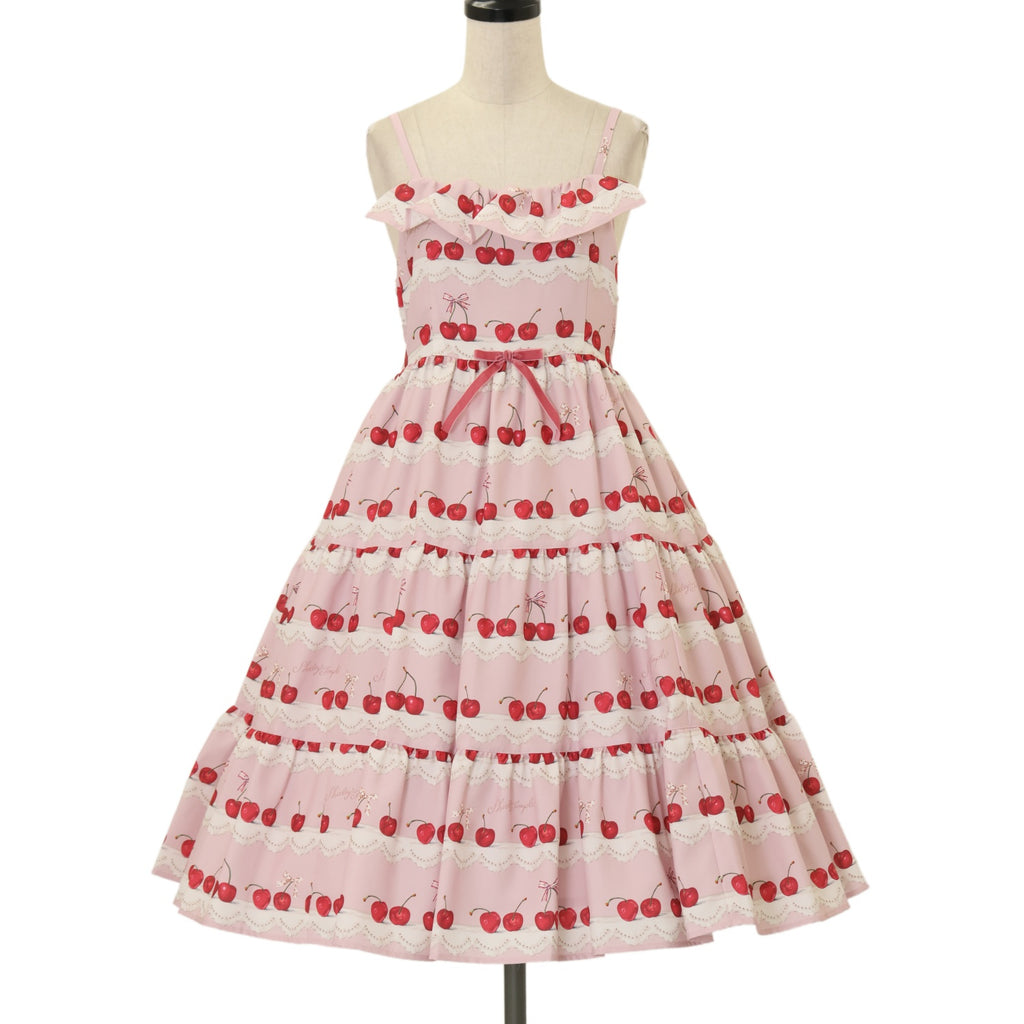 USED】チェリースカラップレースプリントジャンパースカート（Ladies