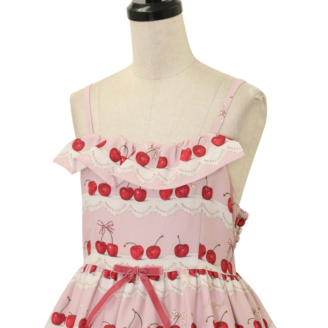USED】チェリースカラップレースプリントジャンパースカート（Ladies
