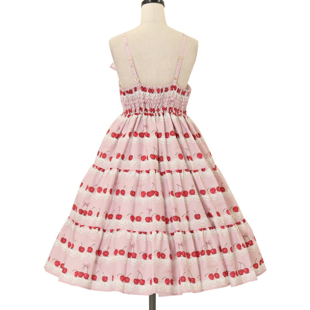 USED】チェリースカラップレースプリントジャンパースカート（Ladies