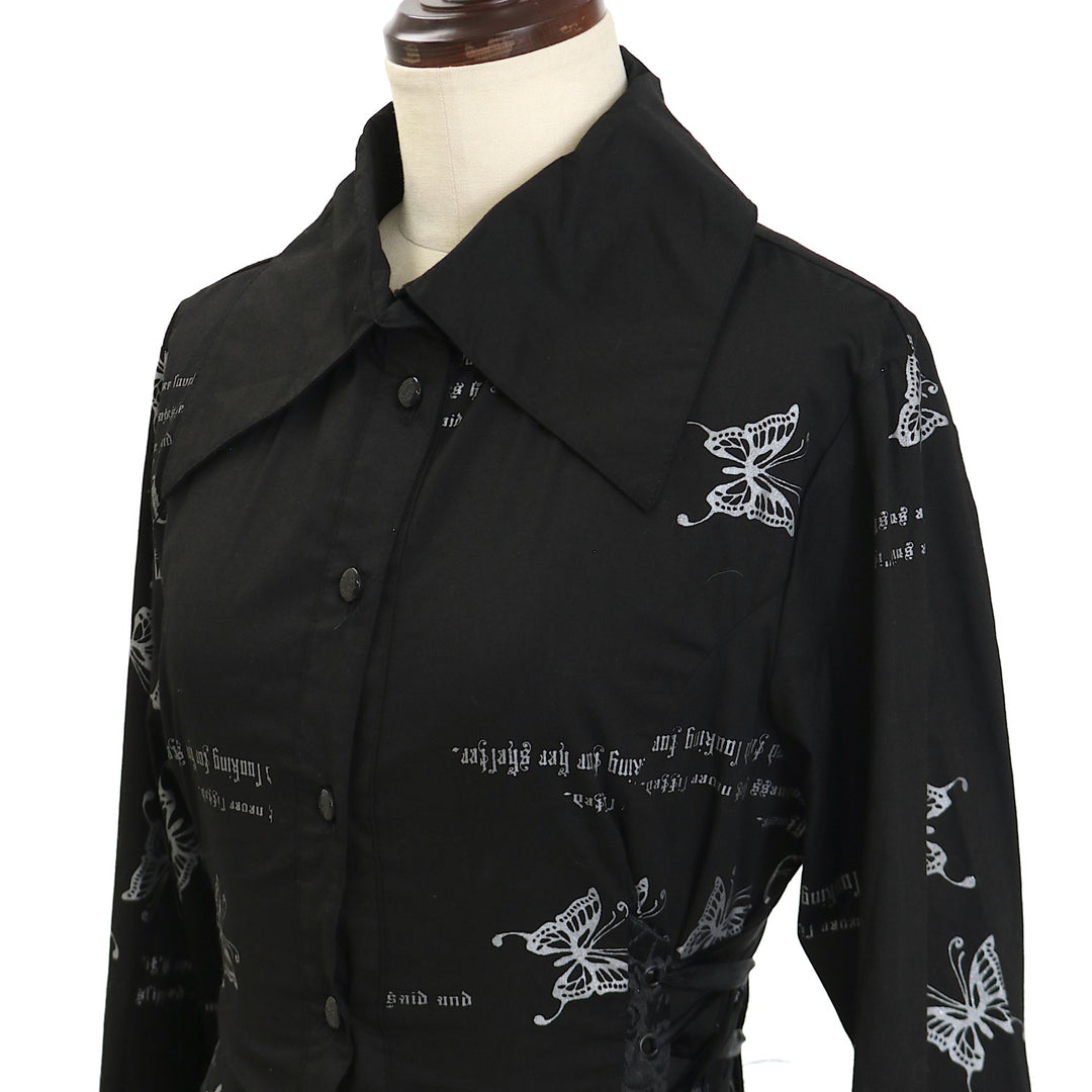 Naoto Blood ブラック長袖シャツ USED】Blood 蝶プリントブラウス | h.NAOTO Wunderwelt Online Shop