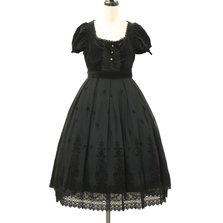 USED】別珍・シフォンプリント ハイウェストワンピース | Victorian
