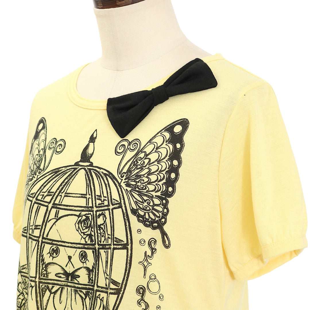 USED】鳥籠うさぎプリントリボンTシャツ | ALGONQUINS | ロリータ