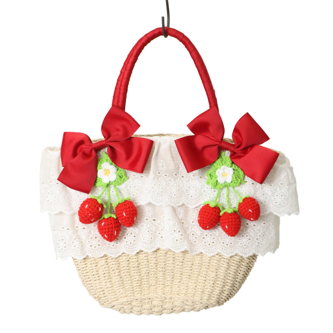 いちごさま専用【新品未使用】かごラタン Frilly Picnic USED】【axes femme kawaii】 いちごあみぐるみ付カゴバッグ