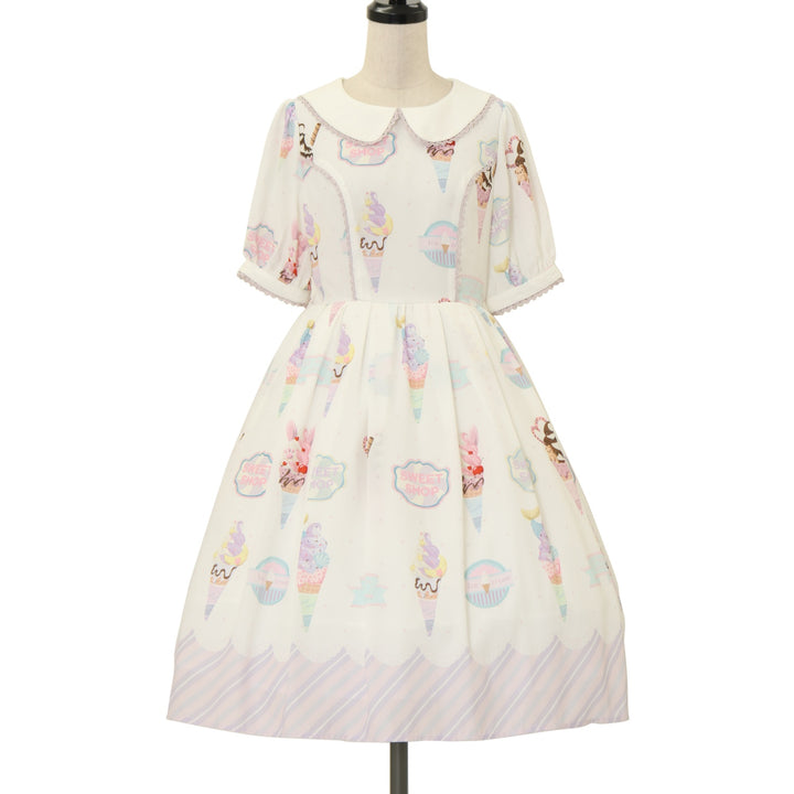 axes femme kawaii シャルミエール　レース襟ワンピース　ロリータ USED】【axes femme kawaii/Mサイズ】アイス柄半袖ワンピース