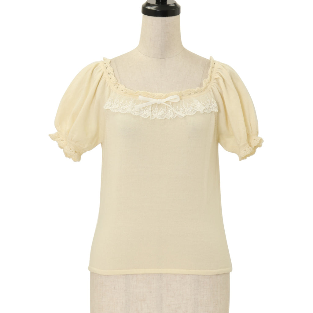 mii♡レース被布 USED】【サイズ2】レースパフスリーブニット | Moi-même-Moitié