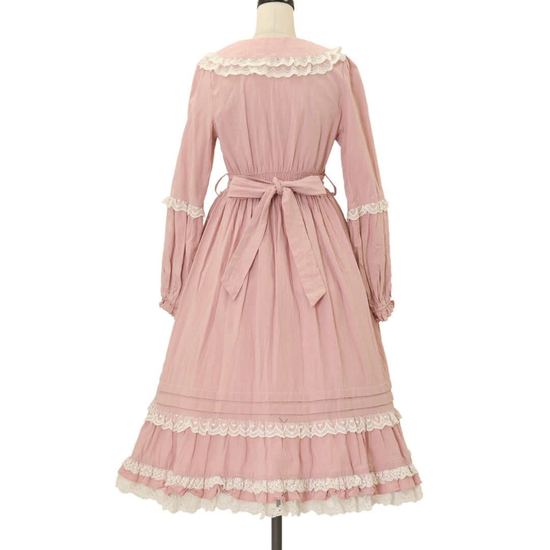 【美品】ピンクベージュ ピコフリル使い 薄手 コートワンピース/2023年 秋 USED】【Sサイズ】ピンクフリルロングワンピース | To Alice