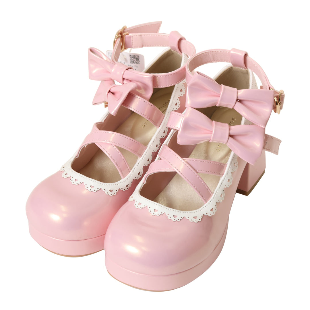 USED】【axes femme kawaii/Lサイズ】ダブルリボンスカラップパンプス