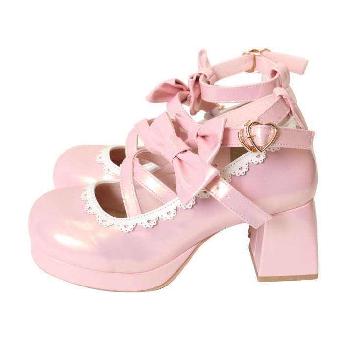 USED】【axes femme kawaii/Lサイズ】ダブルリボンスカラップパンプス