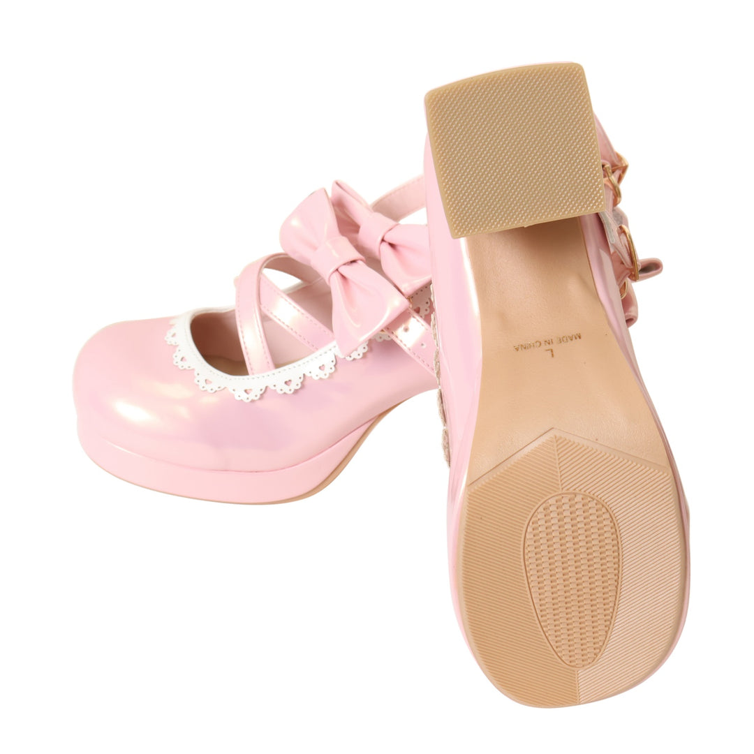 USED】【axes femme kawaii/Lサイズ】ダブルリボンスカラップパンプス